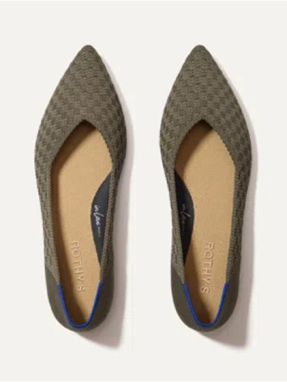 Rothy’s The Point II Flats 7.5 Safari Basketweave Knit Green Chic EUC